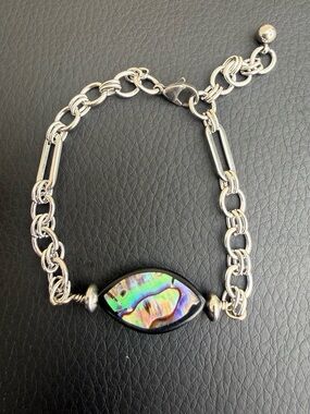 Shell Girl #5- Abalone Shell Chain Link Bracelet Stainless Steel